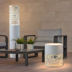 Lumina Hollow Mesh LED Cylinder Floor Light for Modern Outdoor Spaces