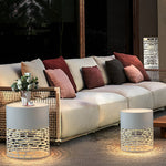 Lumina Hollow Mesh LED Cylinder Floor Light for Modern Outdoor Spaces