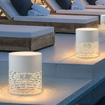 Lumina Hollow Mesh LED Cylinder Floor Light for Modern Outdoor Spaces