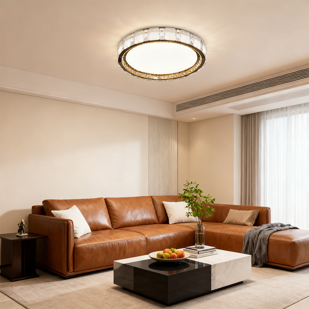 Crystal Flush Mount Ceiling Light – Chrome Minimalist LED