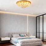 French Crystal Flush Mount Ceiling Light in Gold Stainless Steel