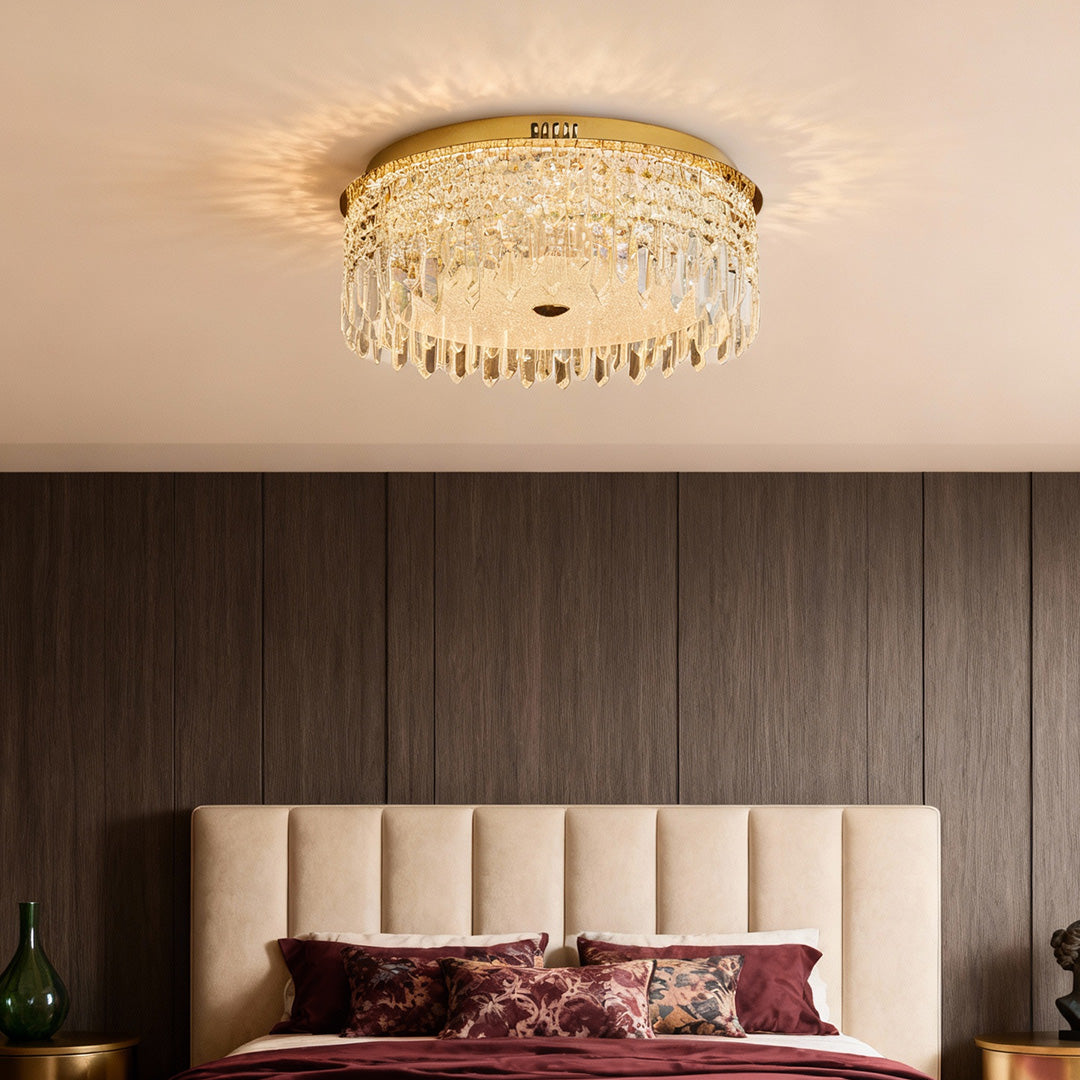 Luxe Crystal Flush Mount Ceiling Light in Champagne Gold