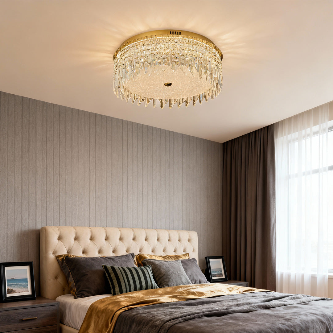 Luxe Crystal Flush Mount Ceiling Light in Champagne Gold