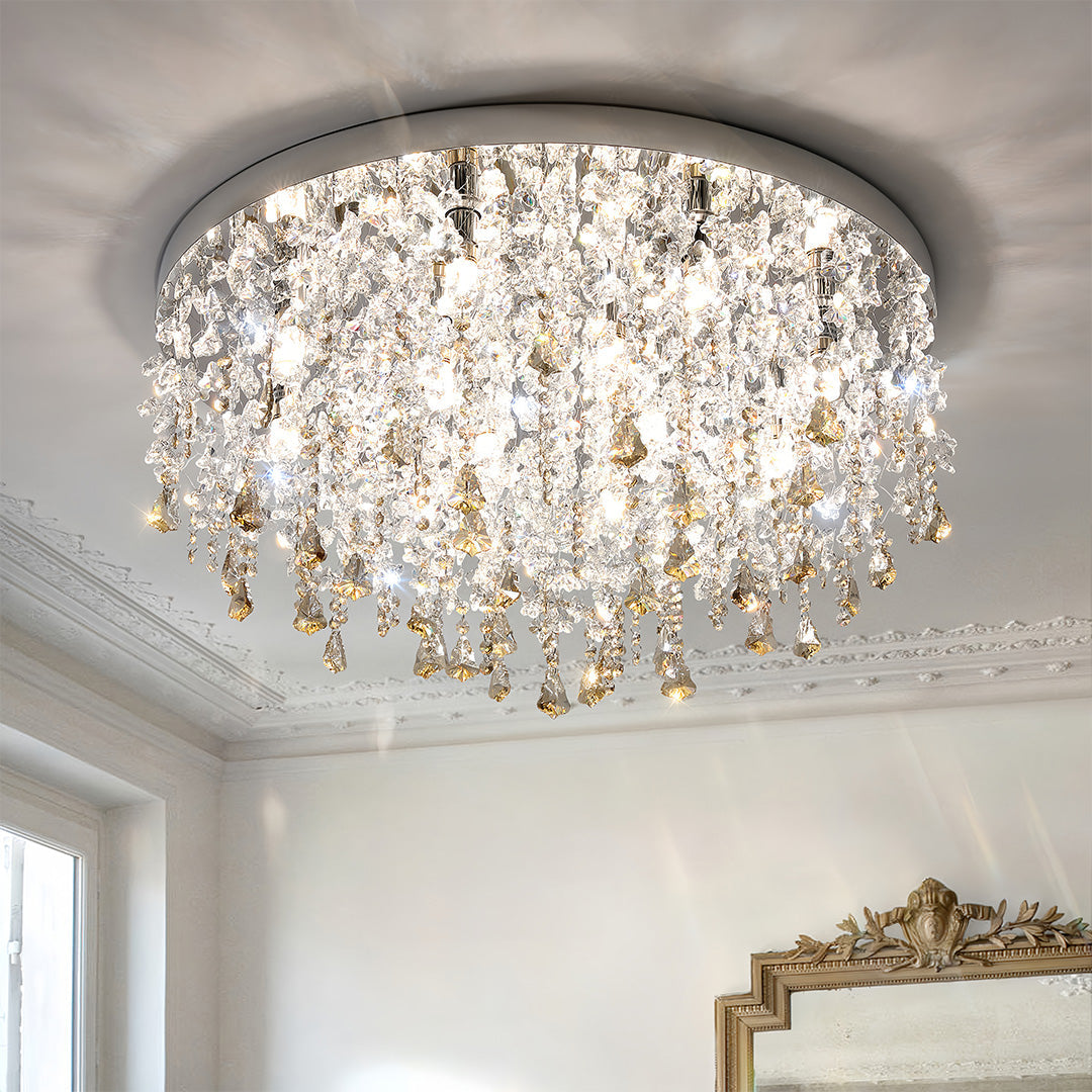 French Crystal Chandelier Ceiling Light with Gold Stainless Steel Frame