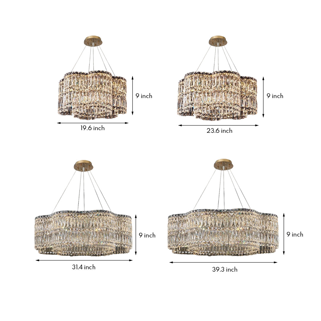 Modern Crystal Chandelier with LED Lighting, Stainless Steel Frame, Dimmable