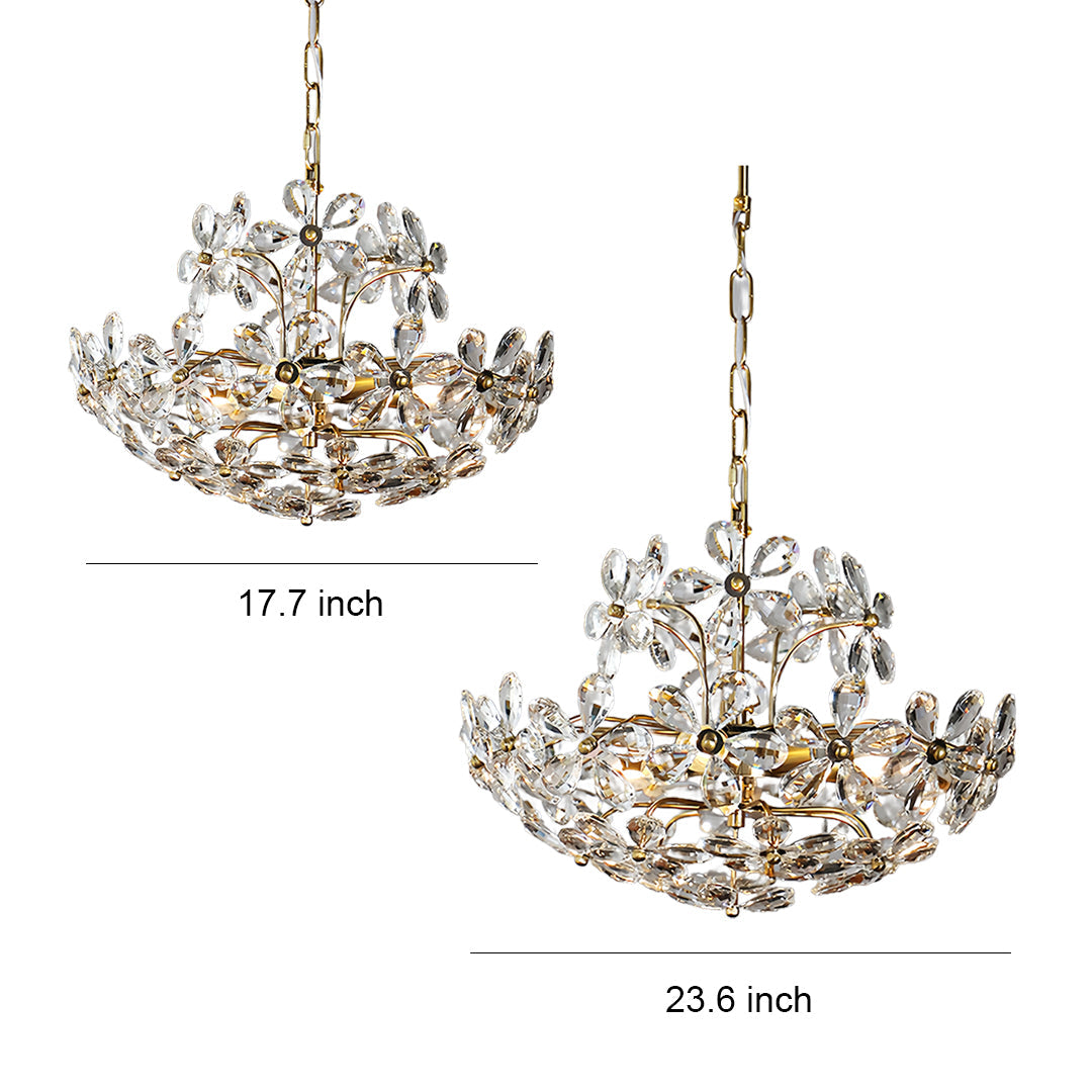 Crystal Flower Chandelier Vintage French Country Ceiling Light with Brass Finish