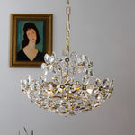 Crystal Flower Chandelier Vintage French Country Ceiling Light with Brass Finish