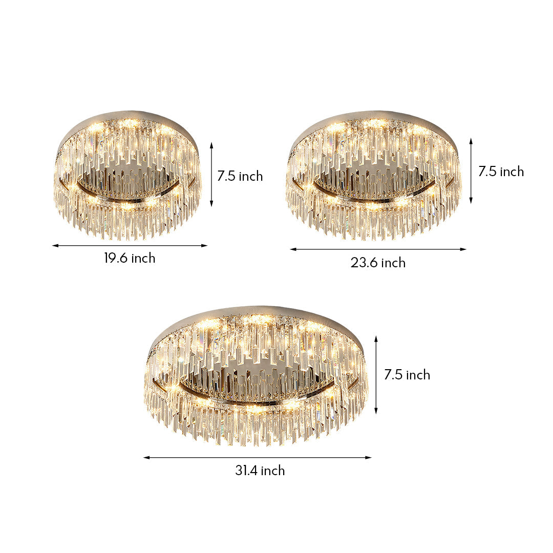 Lumina Crystal Flush Mount Ceiling Light – Modern Round Stainless Steel Fixture