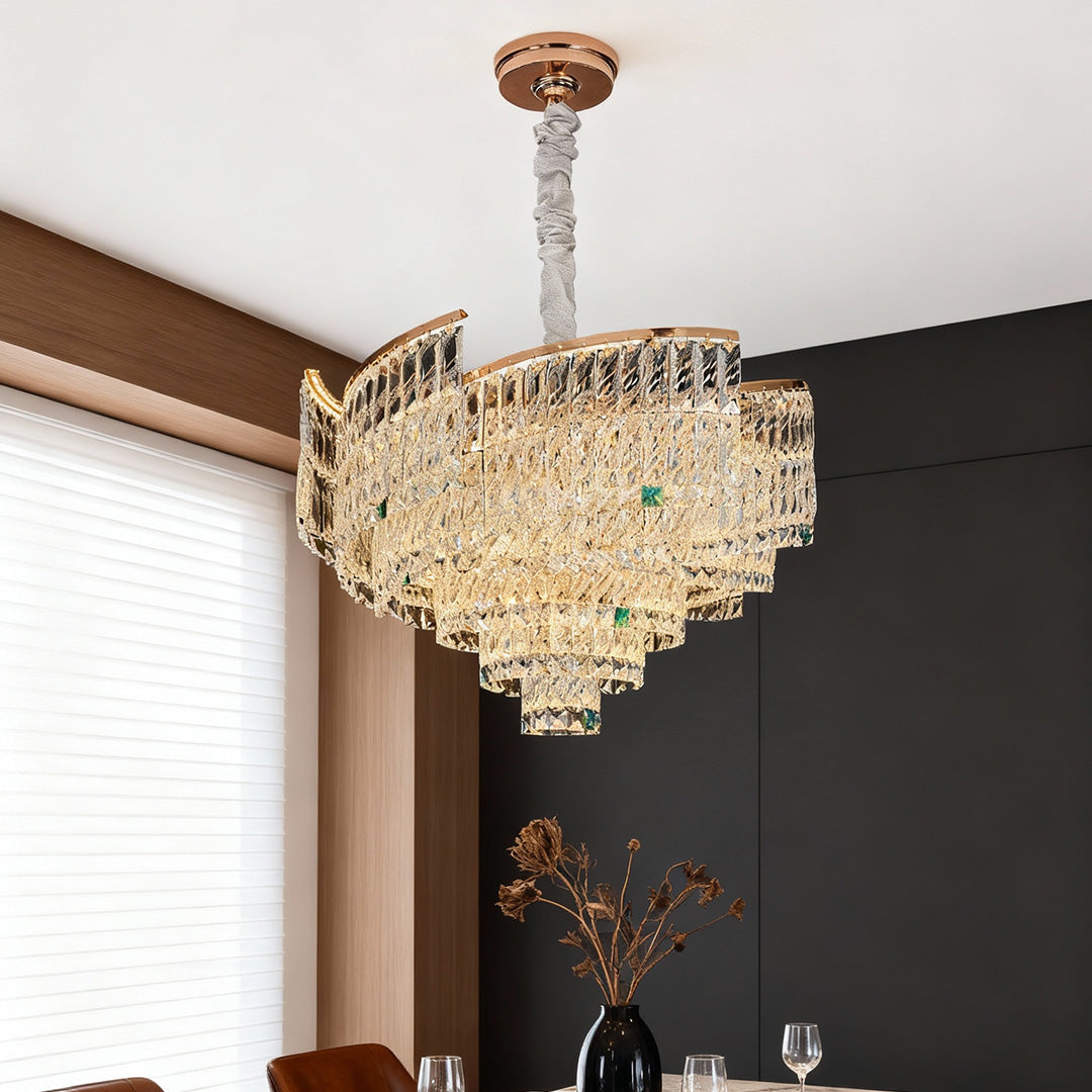 Crystal Pendant Chandelier in Champagne Gold Carbon Steel
