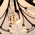 Crystal Leaf Semi Flush Ceiling Light in Black Iron