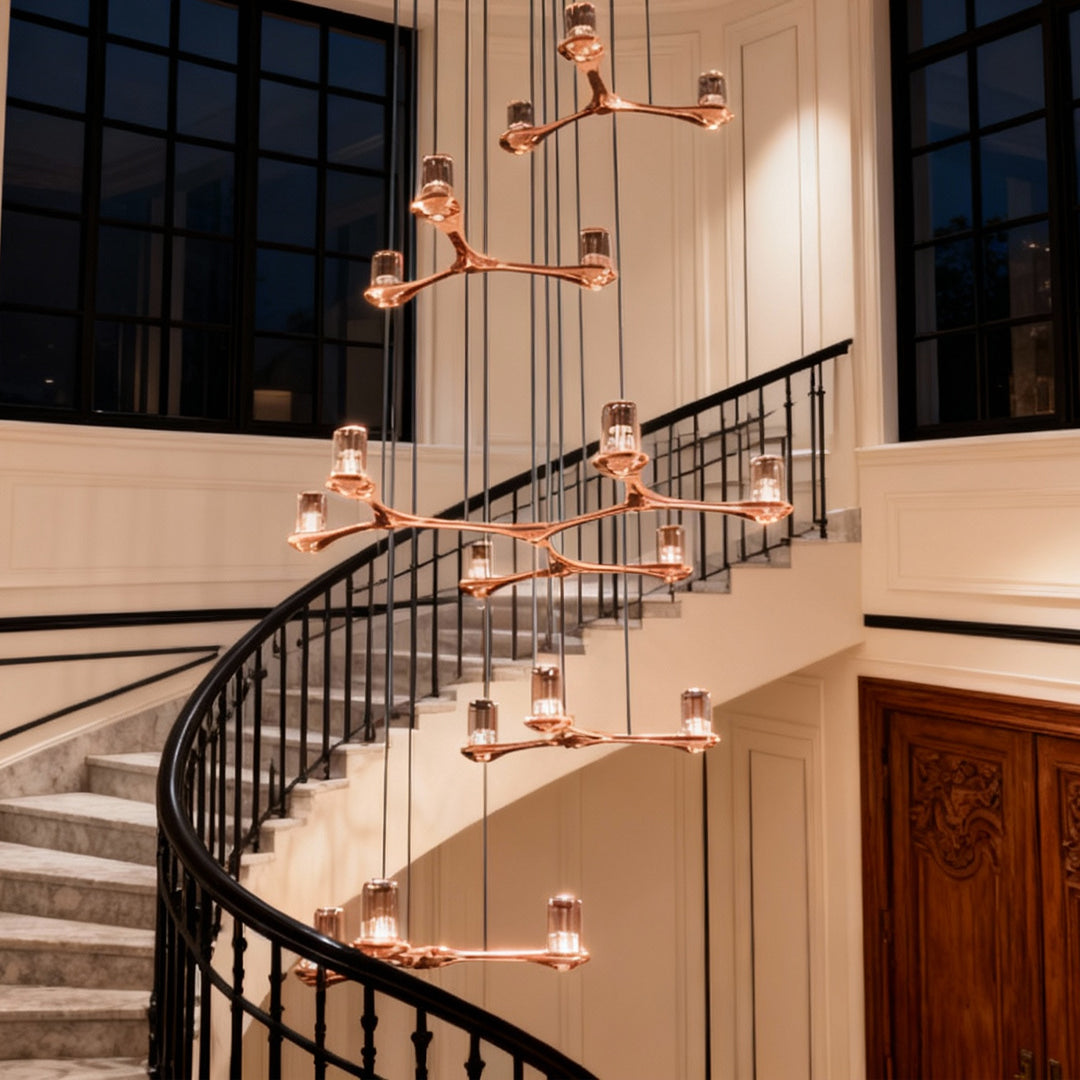 Crystal Staircase Chandelier Nordic Geometric LED Pendant Light
