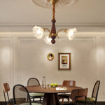 Lily of the Valley Glass Chandelier with Gold and Walnut Accents