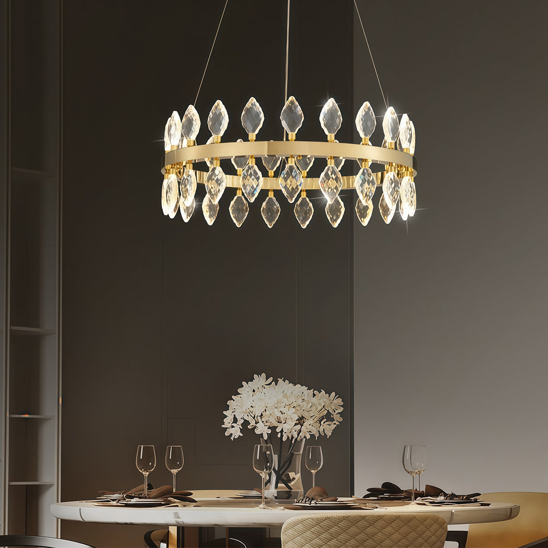 Italian Crystal Chandelier with Gold Iron Frame, Adjustable Hanging