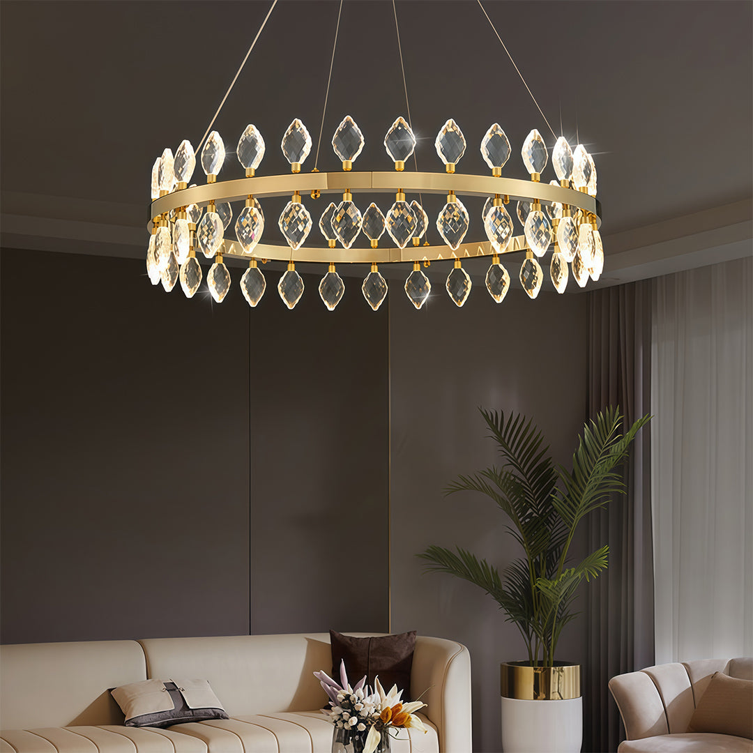 Italian Crystal Chandelier with Gold Iron Frame, Adjustable Hanging