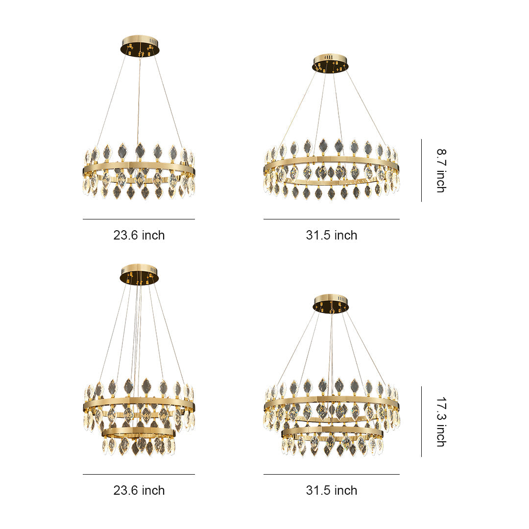 Italian Crystal Chandelier with Gold Iron Frame, Adjustable Hanging