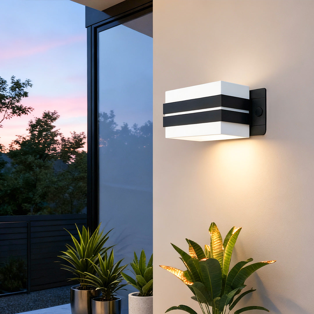 Geometric Outdoor Wall Sconce in Black and White Stainless Steel