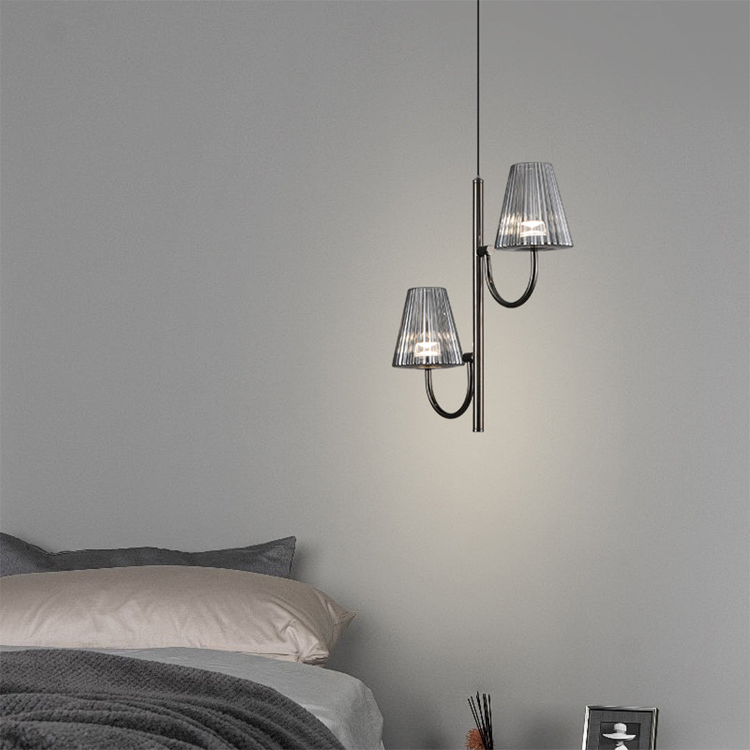 Modern Black LED Pendant Light with Glass Shade for Dining Room and Kitchen Island