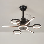 French Vintage Black Iron Ceiling Fan with 7-Light LED Fixture