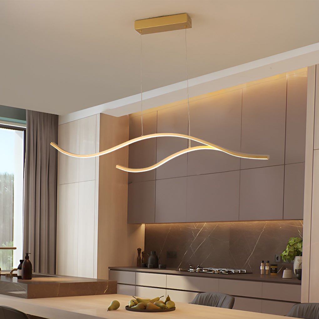 Wavy LED Pendant Light with Adjustable Height in Metallic Finishes