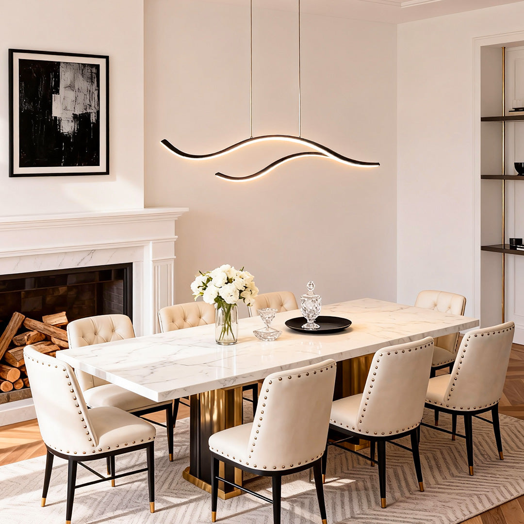 Wavy LED Pendant Light with Adjustable Height in Metallic Finishes