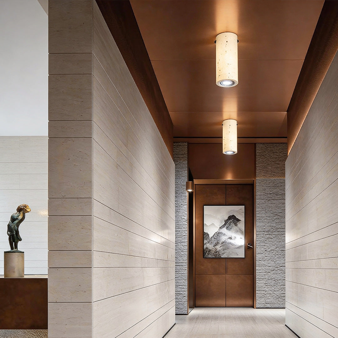Travertine Cylinder Pendant Light, Modern Stone Downlight for Hallways