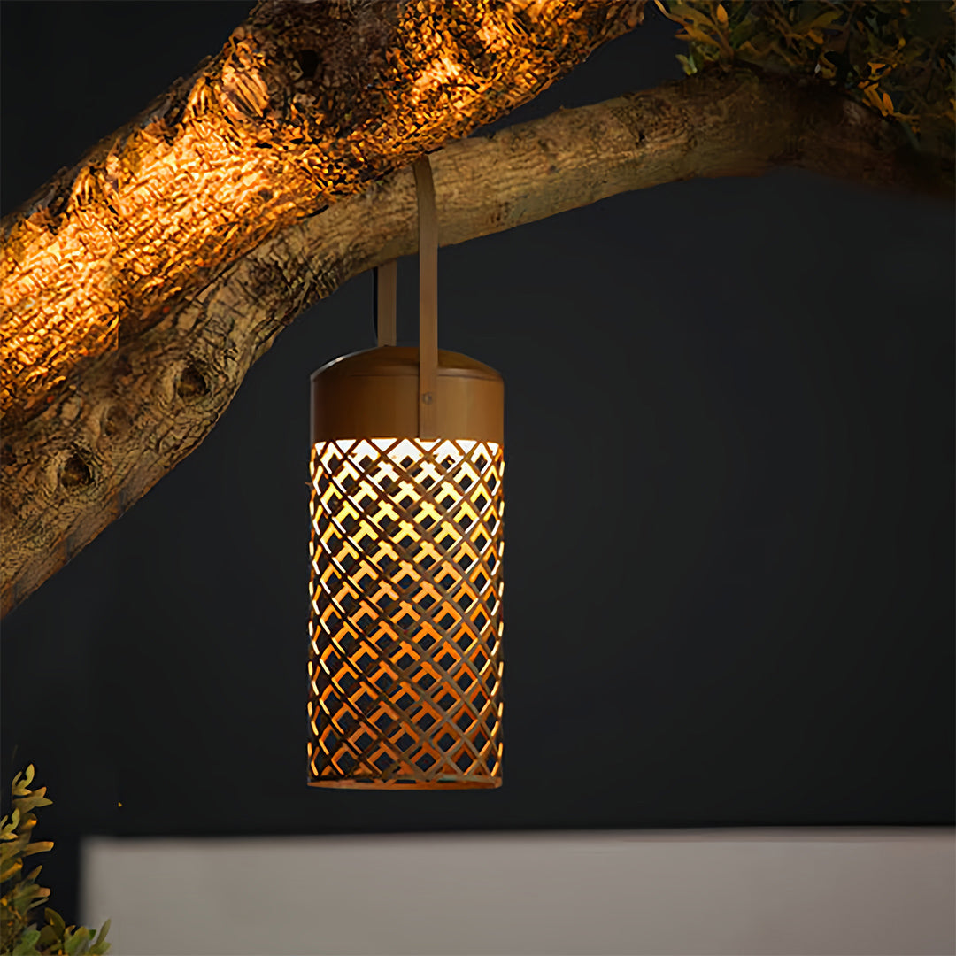 Minimalist Black Outdoor Pendant Lantern with Warm LED Glow