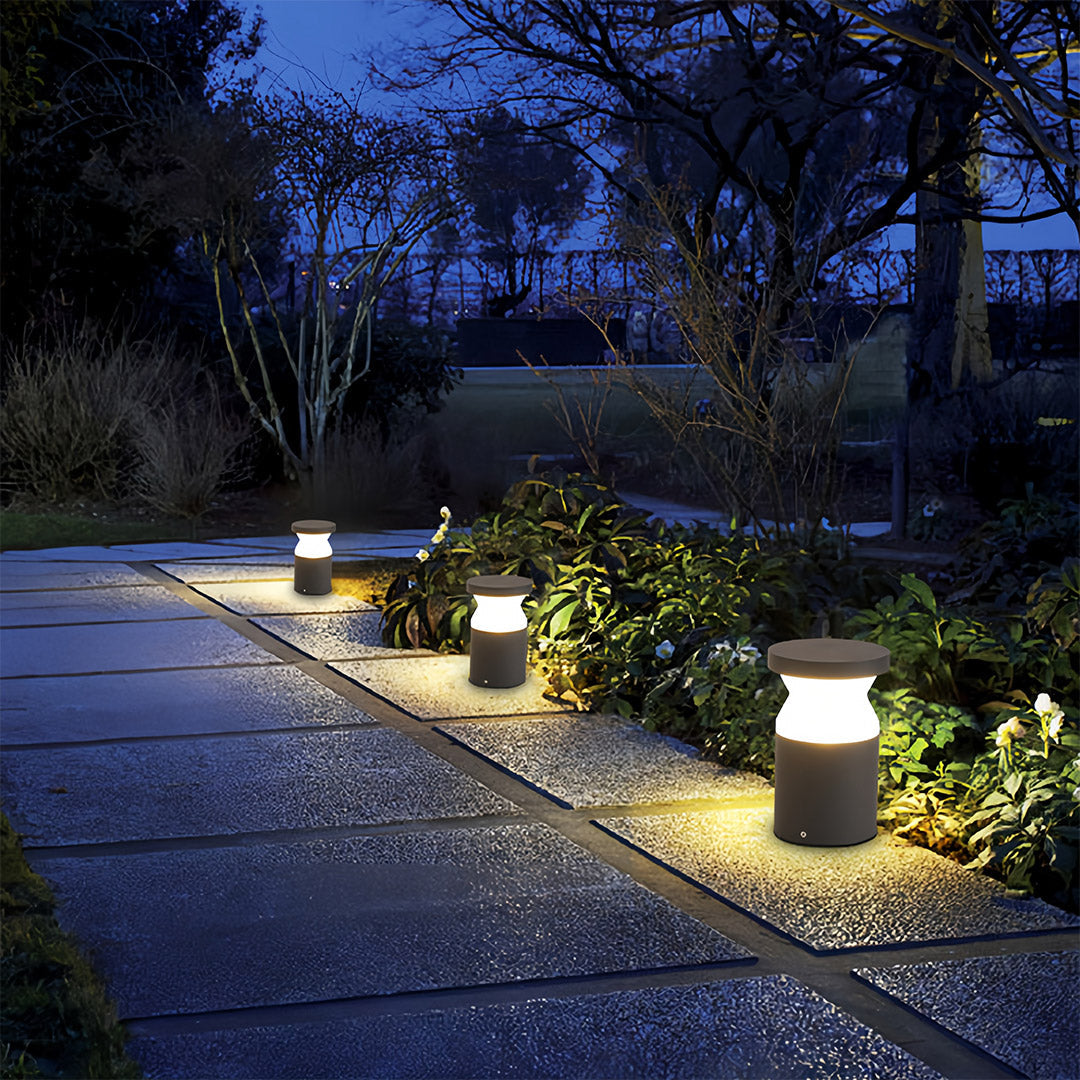 Modern Bollard Path Light in Sand Black Stainless Steel for Garden Walkways