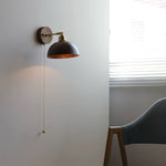Rhett Wall Sconce with Pull Chain in Brass and Walnut