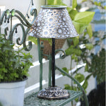 Aurelia Solar LED Table Lamp in Silver Metal for Outdoor Elegance
