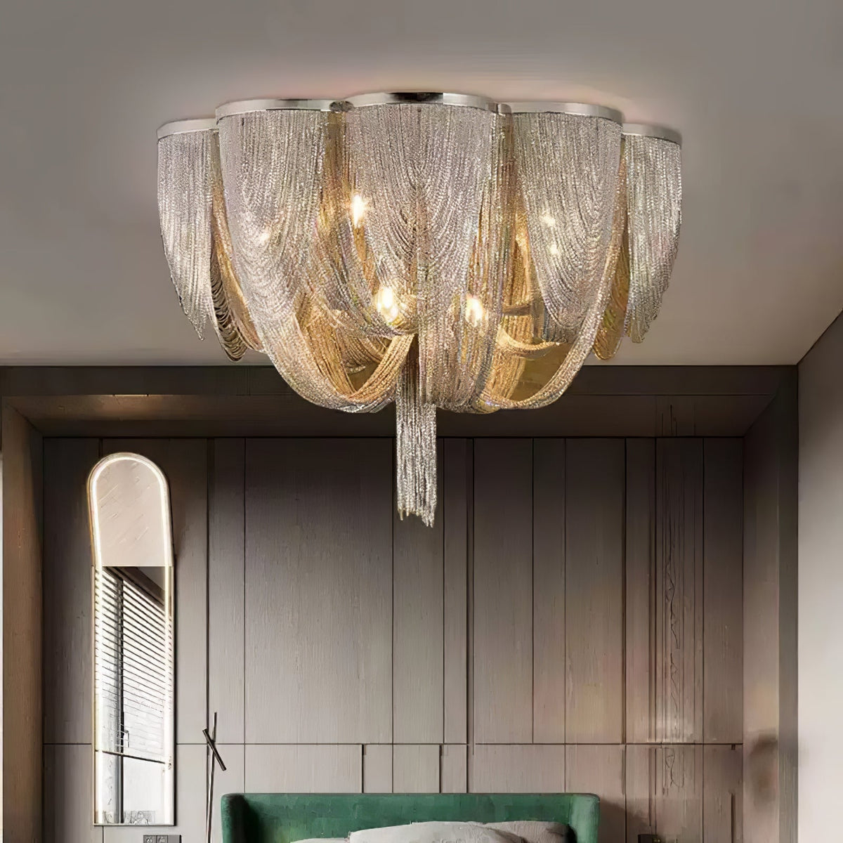 Cascading Chain Tassel Ceiling Light in Silver or Gold