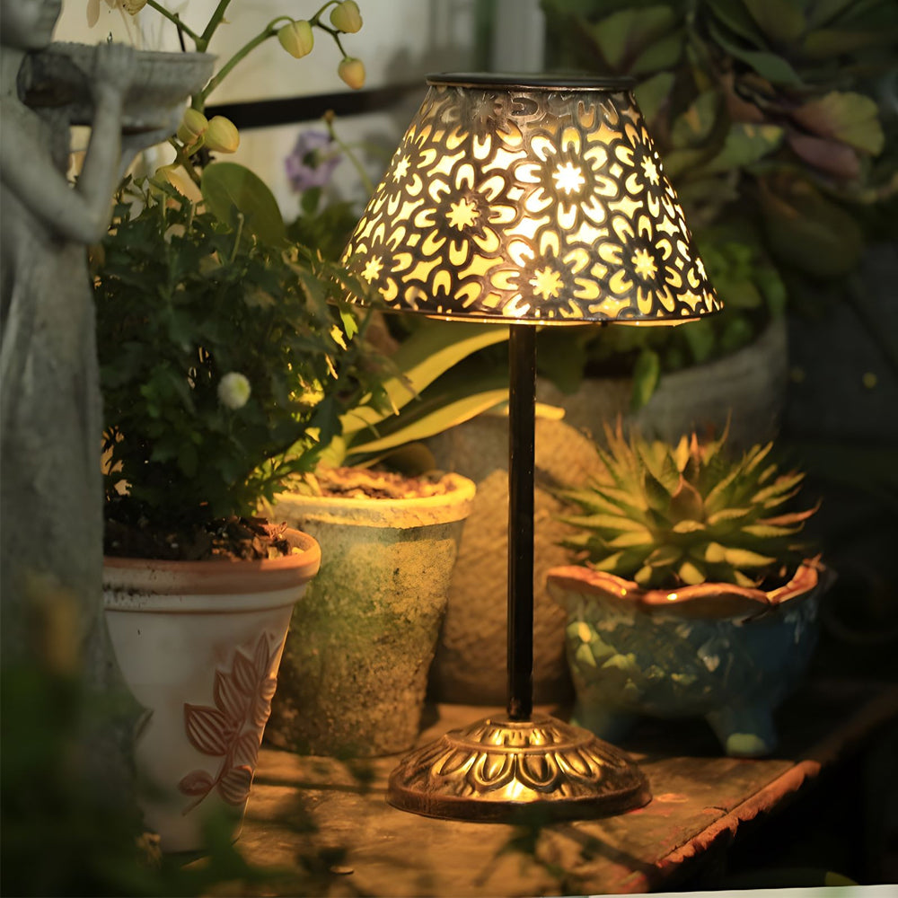 Aurelia Solar LED Table Lamp in Silver Metal for Outdoor Elegance