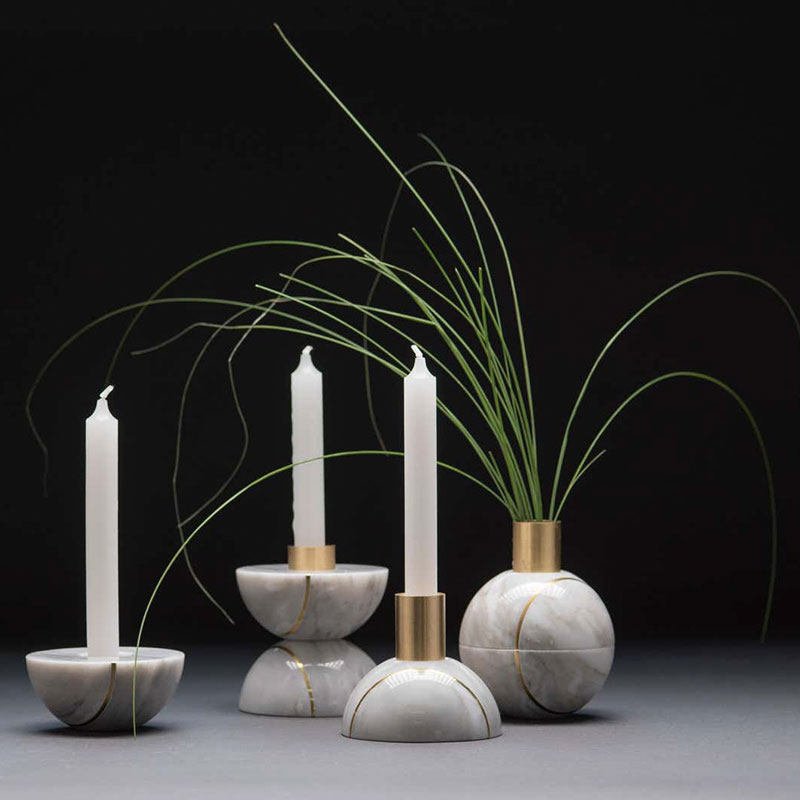 Axis Sphere Marble Candle Holder – Sculptural Tabletop Accent in Natural Stone