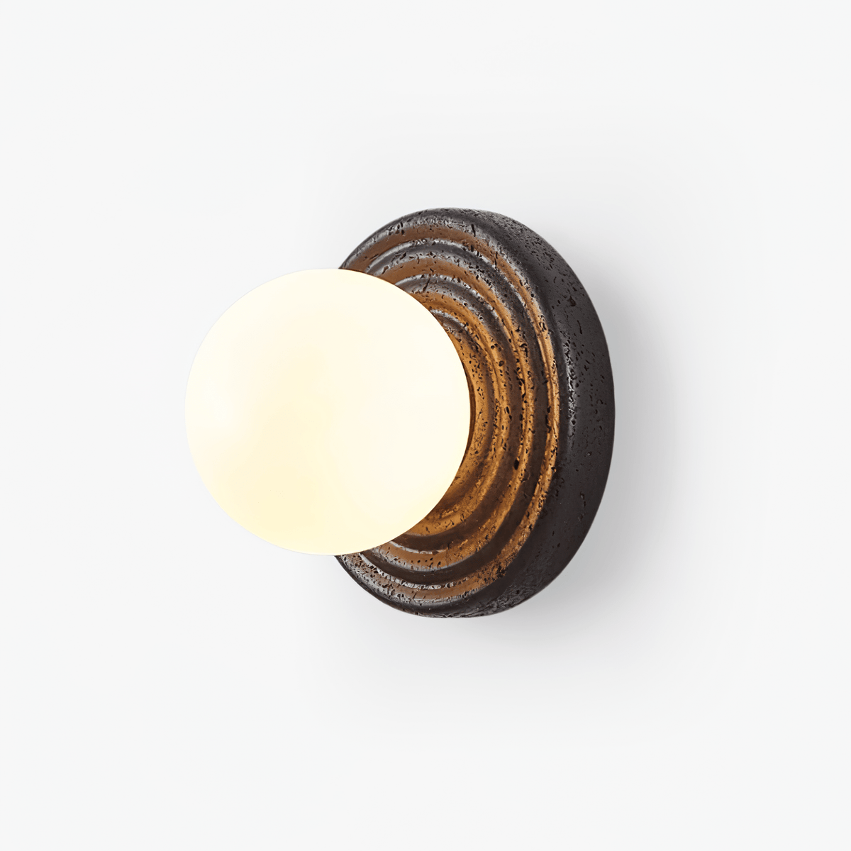Lunara Black Travertine Wall Sconce with Opal Glass Globe