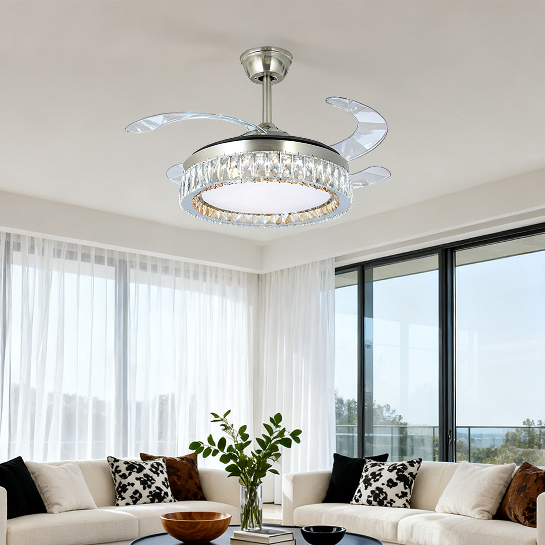 Lumière Crystal Ceiling Fan with Dimmable LED Light in Nickel