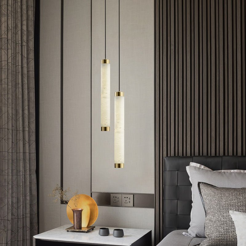 Aria Alabaster Pendant Light – Modern Brass LED Chandelier for Dining Room & Foyer