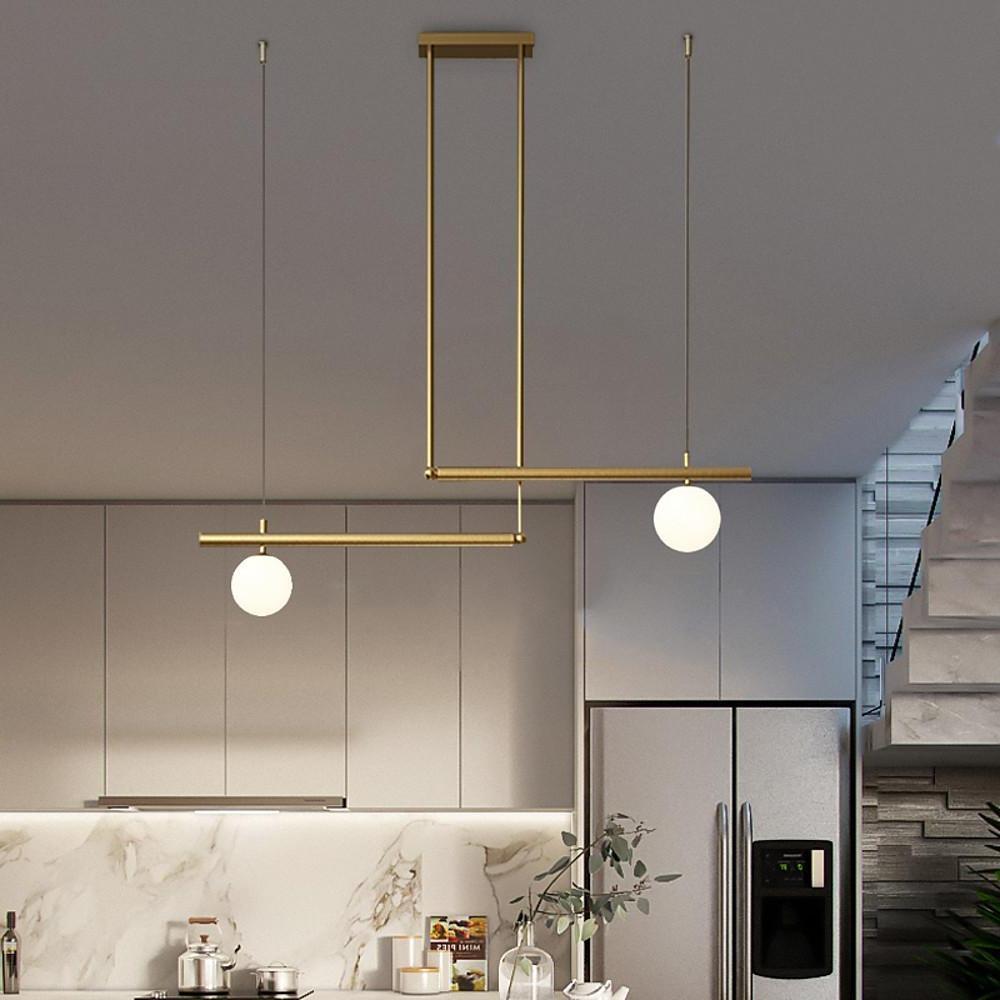 Minimalist Modern Linear Globe Pendant Lighting Copper Glass Kitchen Dining Room Light