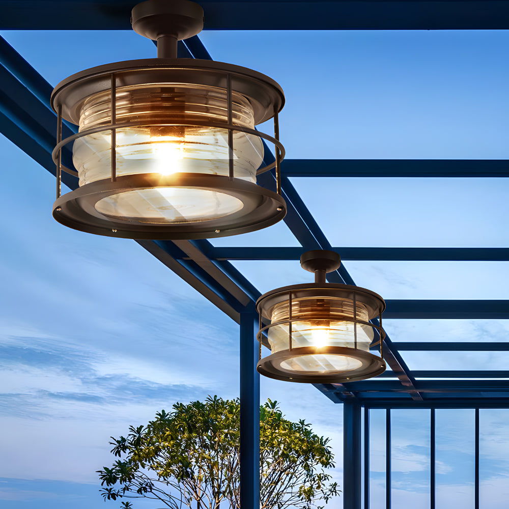Coastal Semi Flush Ceiling Light in Wrought Iron with Clear Glass Shade