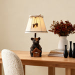 Bear Table Lamp with Fabric Shade – European Designer Resin Sculpture Light