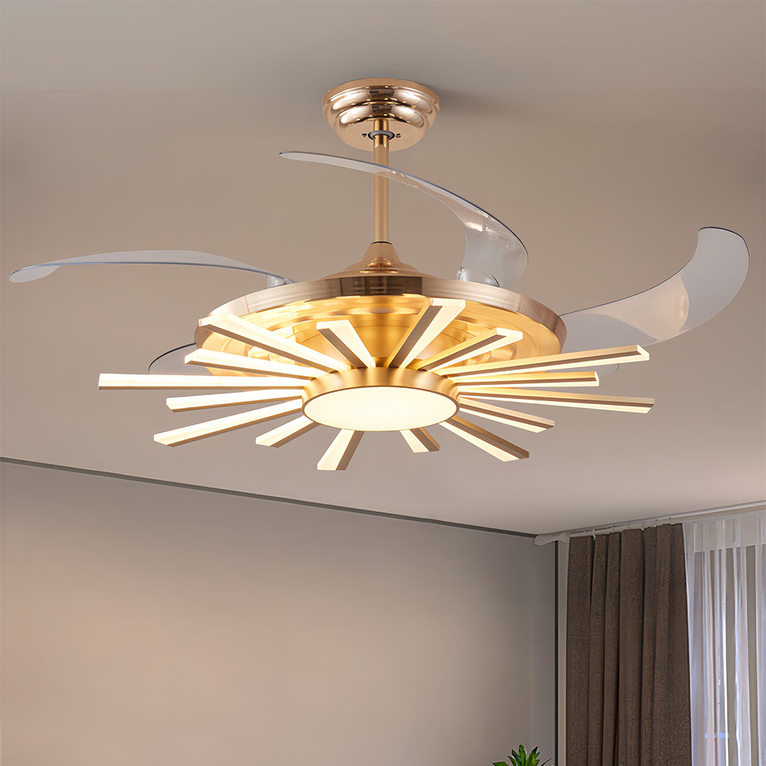 Modern Multi-Head Ceiling Fan with Integrated LED Light in Black or Gold