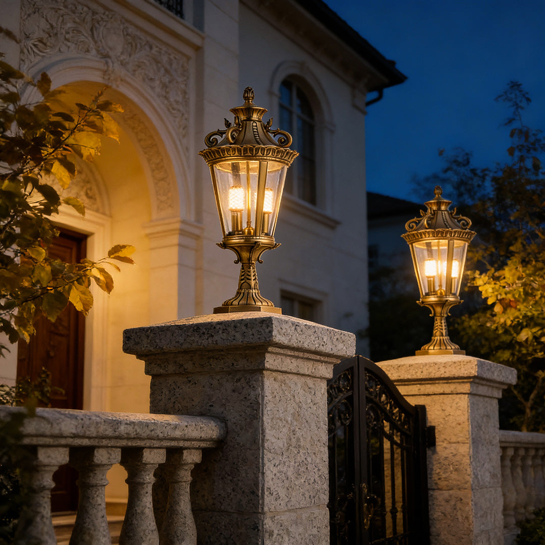 Solid Copper Glass Pillar Light for Outdoor Fence and Garden