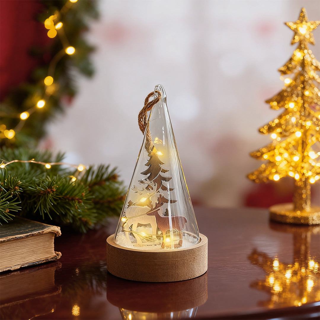 Nordic Wooden LED Table Lamp Set of Two with Glass Shade