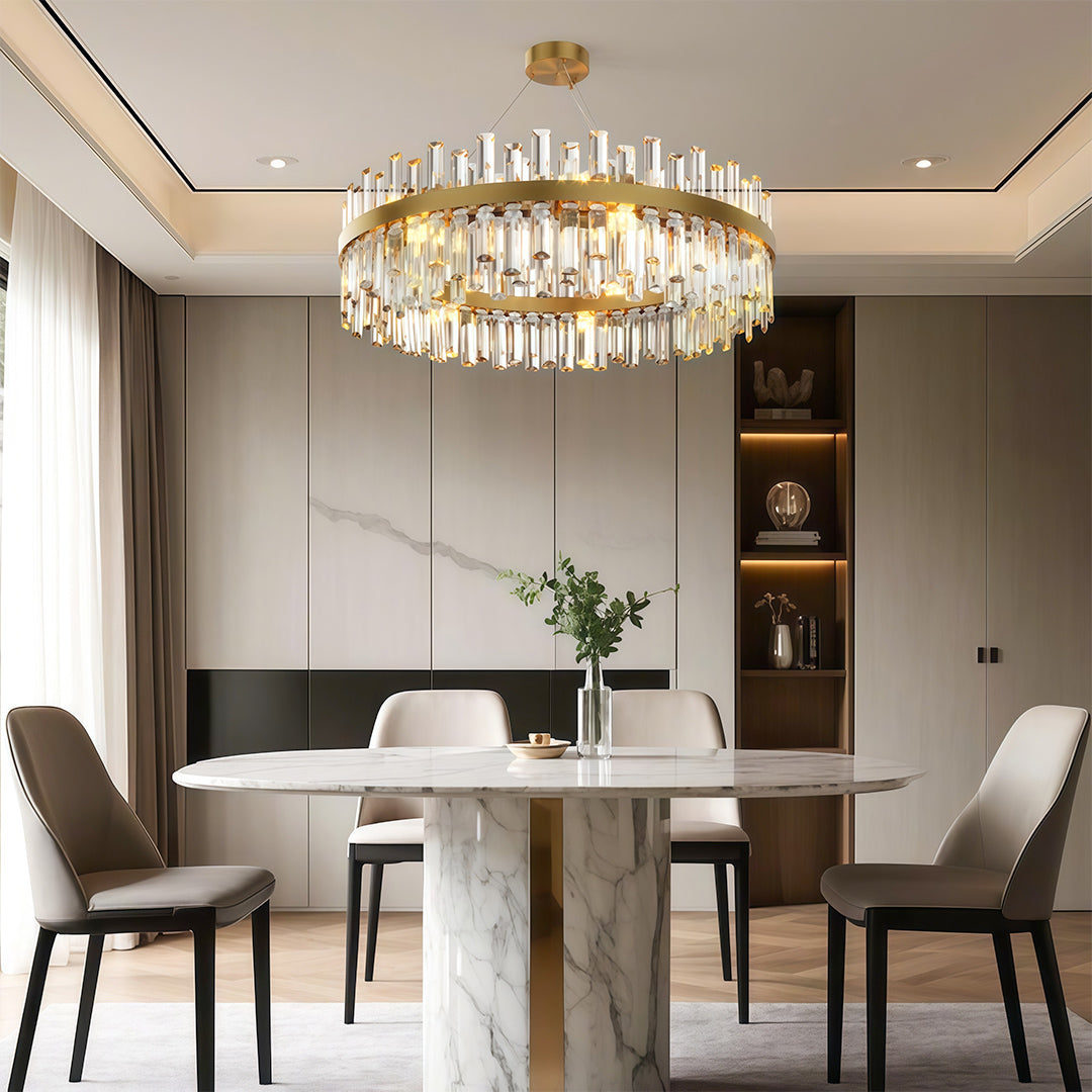 Aurelia Crystal Chandelier — Nordic Modern Ceiling Light in Copper, Nickel, or Black