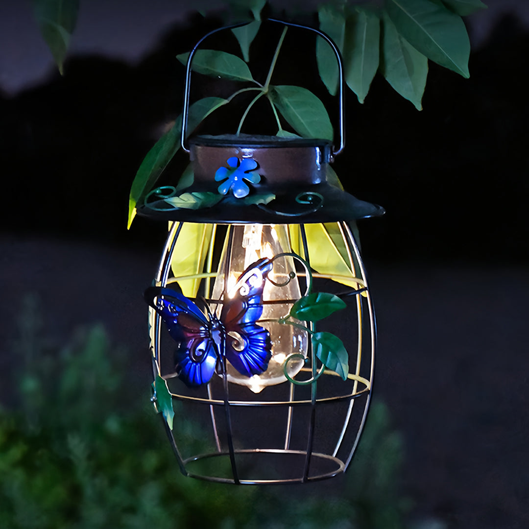 Artisan Iron Solar Butterfly Lantern for Garden & Patio