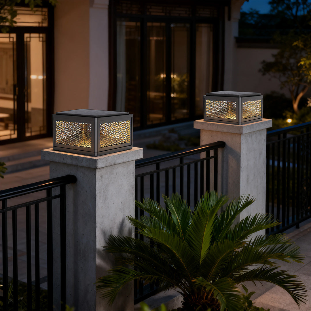 Modern Square Pillar Gate Light with Solar & Hardwired Options
