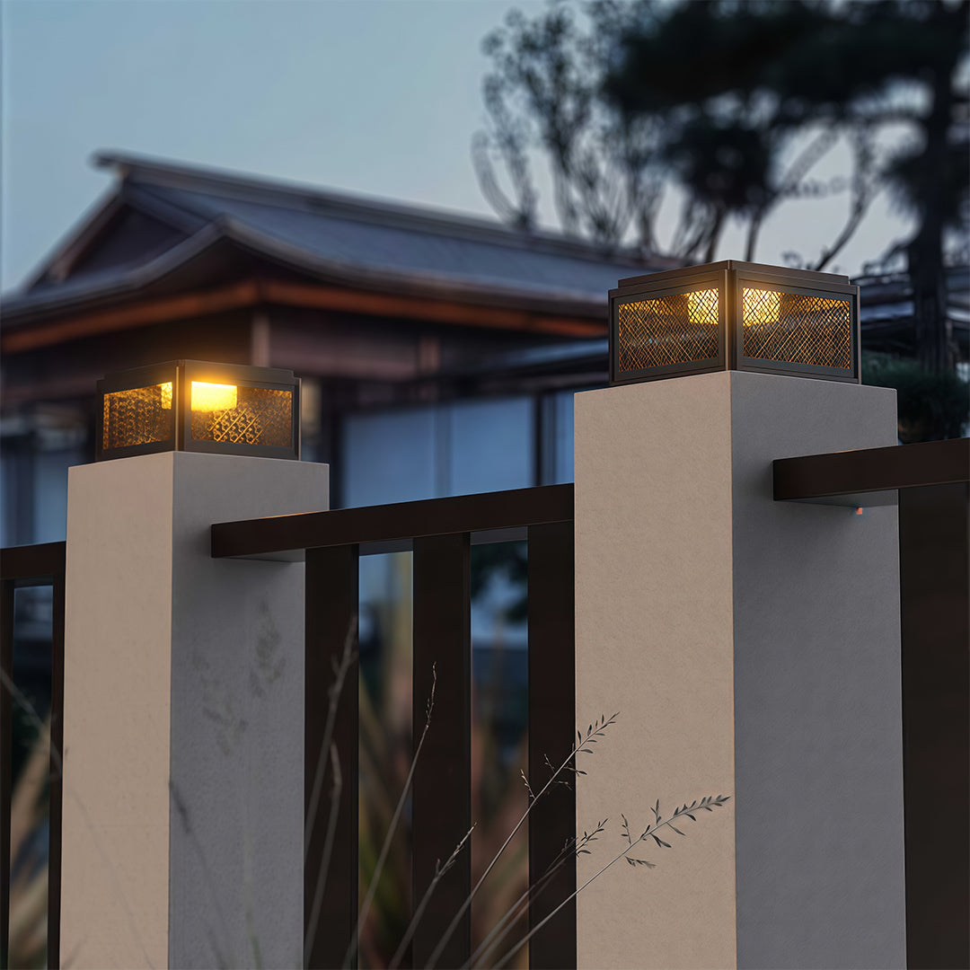 Modern Square Pillar Gate Light with Solar & Hardwired Options