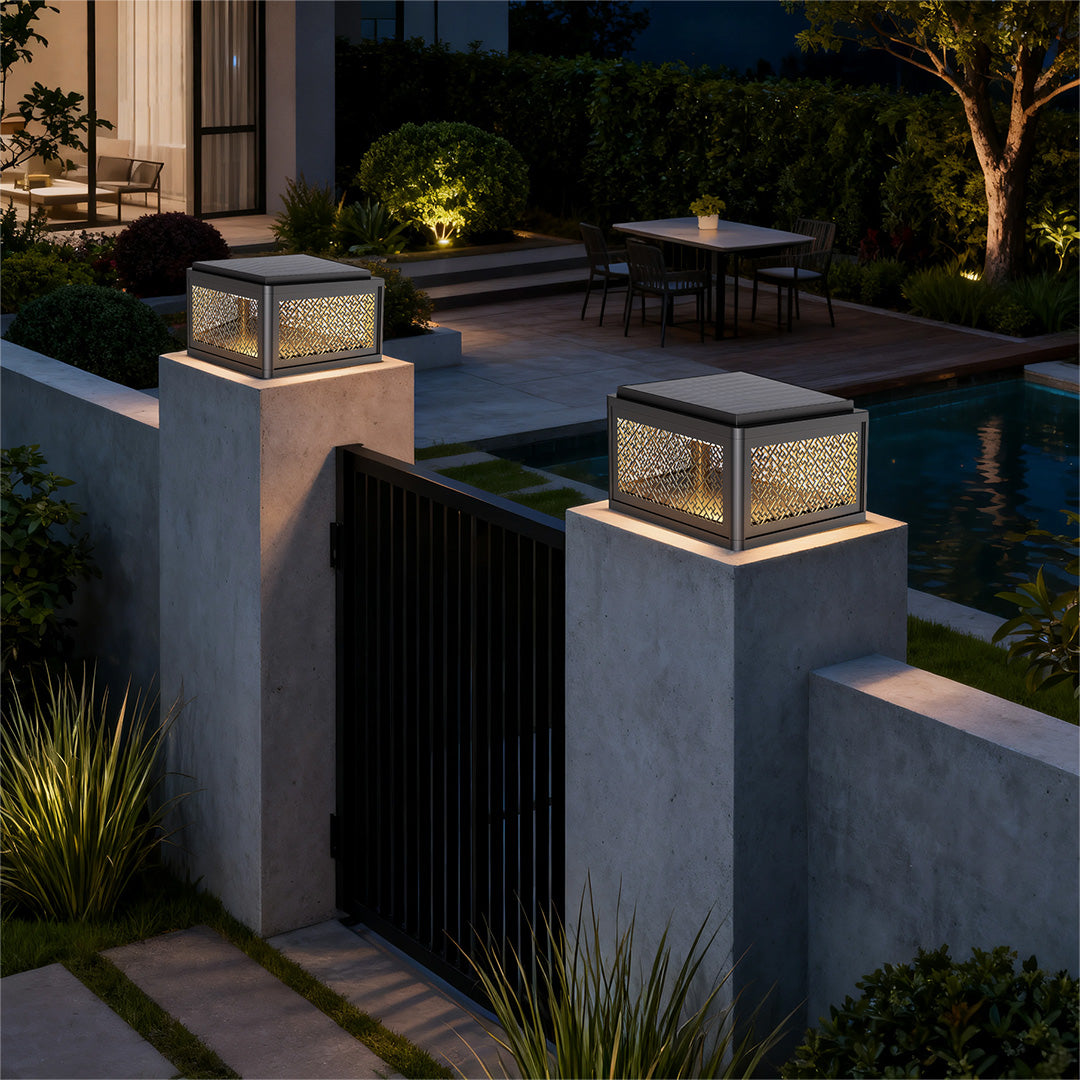 Modern Square Pillar Gate Light with Solar & Hardwired Options