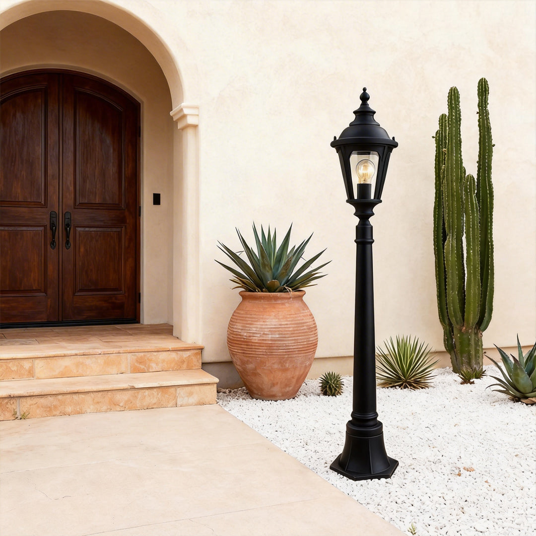 Modern European Post Light with Clear Glass Shade for Pathways and Patios