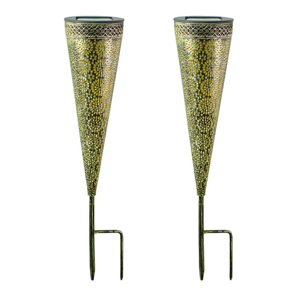 Solar-Powered Floral Cutout Garden Stake Lights, Set of Two in Black