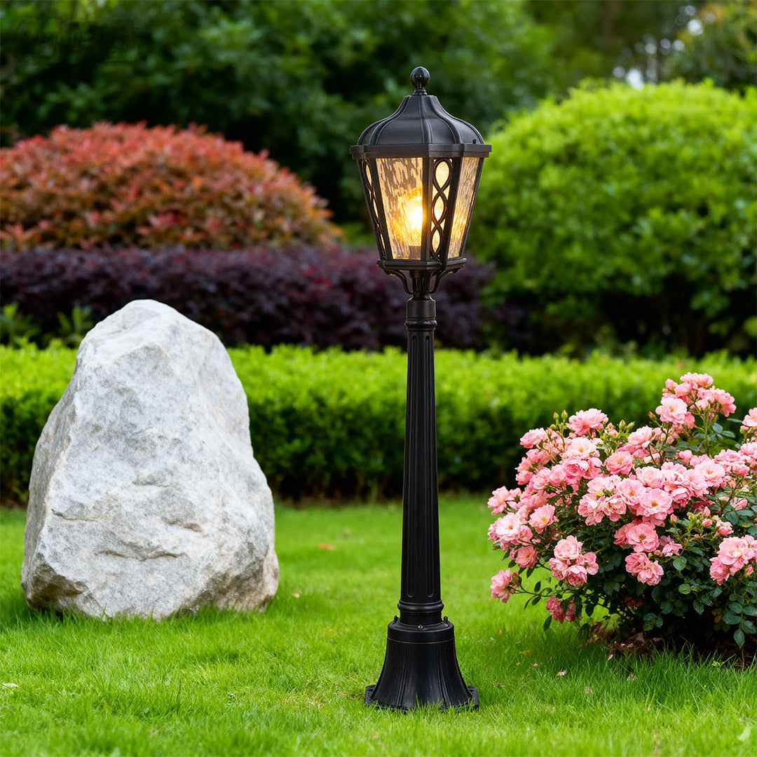 Modern European Outdoor Post Light with Clear Glass Shade
