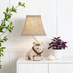 White Resin Dog Table Lamp with Fabric Shade, Mid-Century Modern Decor